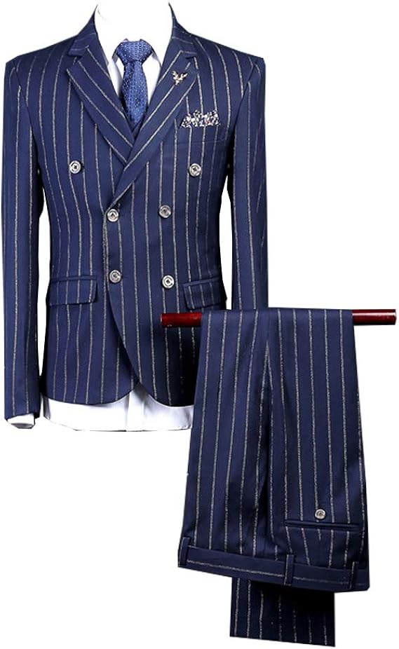 Amazon Co Jp メンズ スーツ ストライプ ネイビー セットアップ スリーピース メンズスーツ ビジネス スリムスーツ 紳士服 背広 卒業 卒業式 3ピース カジュアルスーツ パーティー 演出服 フォーマルスーツ S 5xl 服 ファッション小物