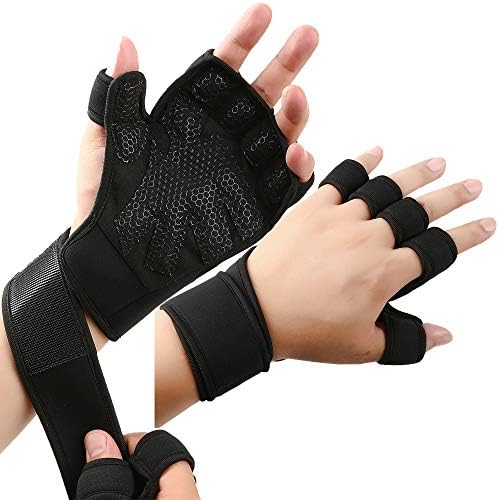 New Ventilated Workout Gym Gloves Weight Lifting Gloves with Built-in Wrist Wraps, Full Palm Protection & Extra Grip|Great for Pull Ups, Cross Training, Fitness, WODs & Weightlifting (Pair)