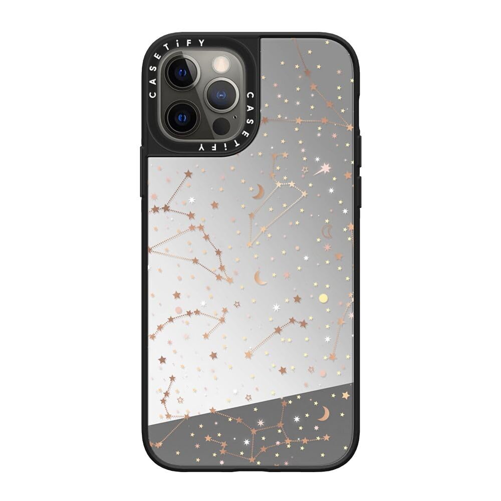 CASETiFY Mirror iPhone 12 Pro Case [Reflective / 4.9ft Drop Protection/Compatible with Magsafe] - Space pattern on clear background - Silver On Black