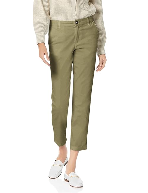 Amazon Essentials Women's Mid-Rise Slim-Fit Stretchy Cropped Tapered Leg Khaki Dress Pants (Available in Plus Size), Washed Olive, 6