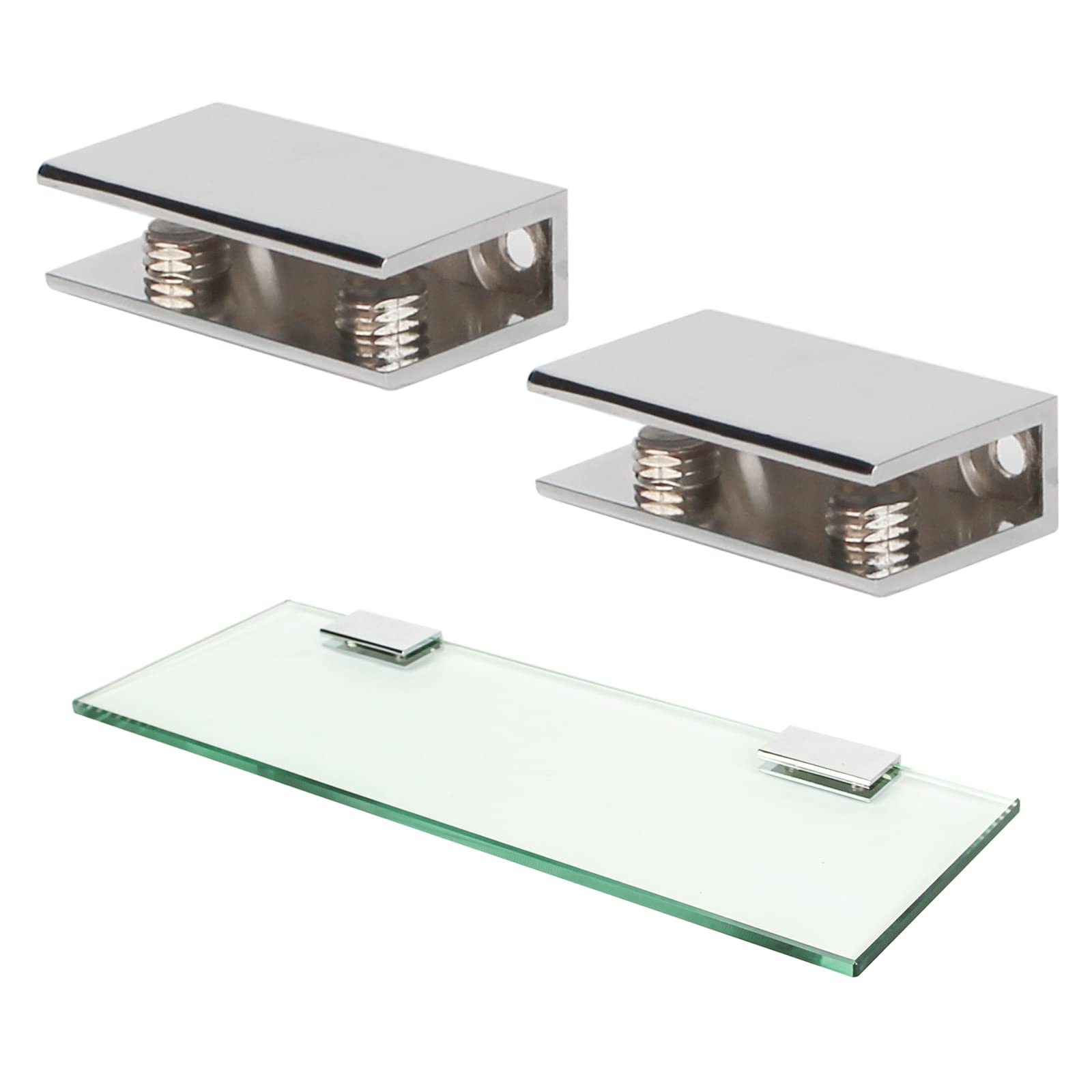 KAFENDA Adjustable Glass Shelf Brackets - Heavy Duty Glass Clamps Wall-Mounted Shelf Holder - Polished Chrome (3/8 inch 2pcs)