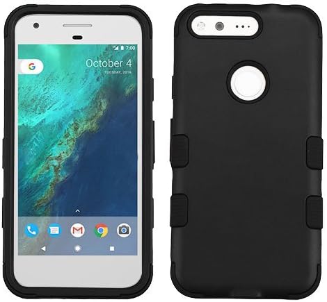 Google Pixel XL Case (2016), Rock Me Wireless (TM) 2 items Bundle - 24K Gold Plating Sticker and [Military-Grade Certified] Triple Layers Hybrid Protective Case Cover. (Black / Black)