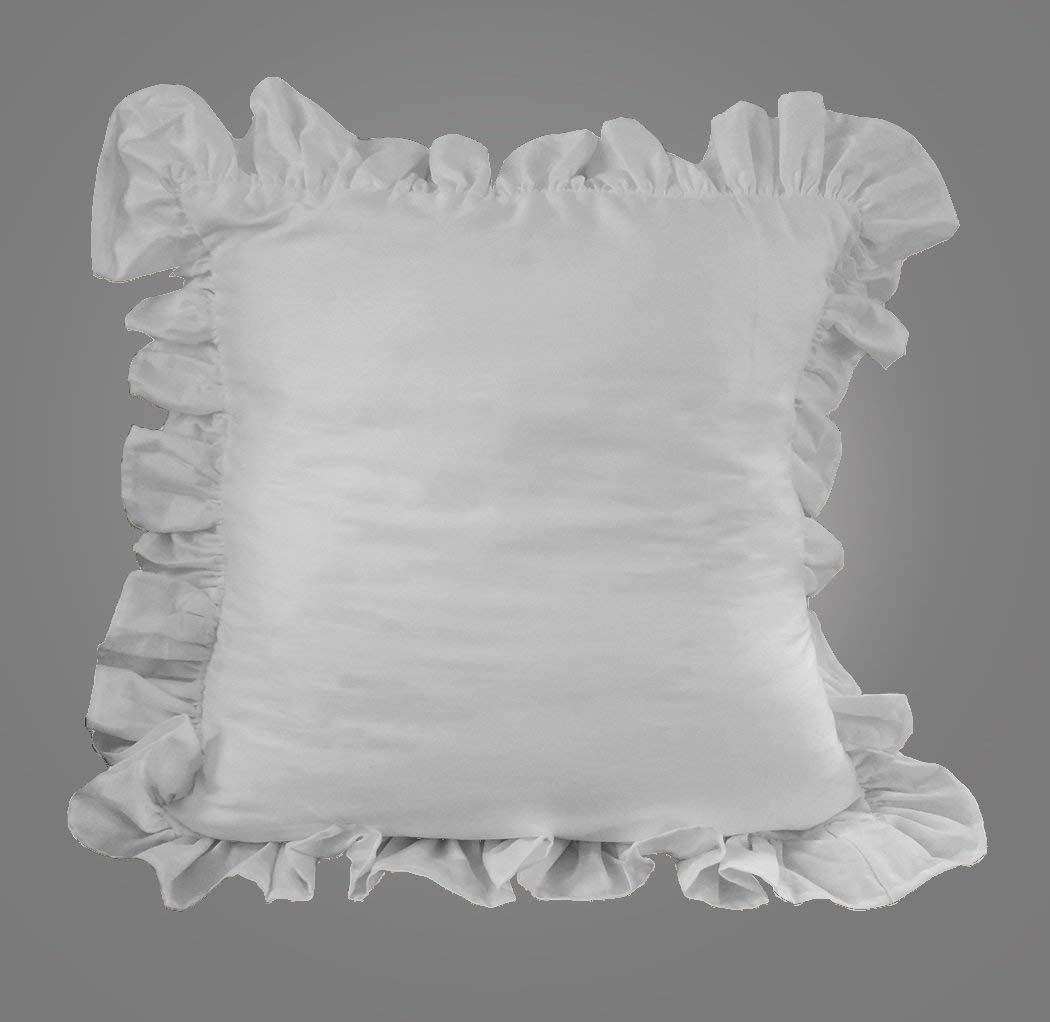 Pair of Custom Size Ruffle Edge Cotton White Throw Pillow