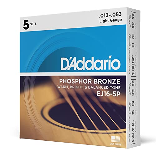 D'Addario EJ16-5P Phosphor Bronze Akustikgitarrensaiten 12-53, 5 Sätze