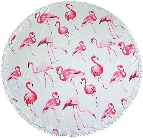 PUXIAN Round Beach Throw Blanket, Picnic Tapestry Microfiber Tablecloth Hippy Boho Gypsy, Flamingos 59"