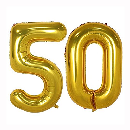 40inch Gold Foil 50 Helium Jumbo Digital Number Balloons, 50th Birthday Decoration for Women or Men, 50 Year Old Birthday Party Supplies