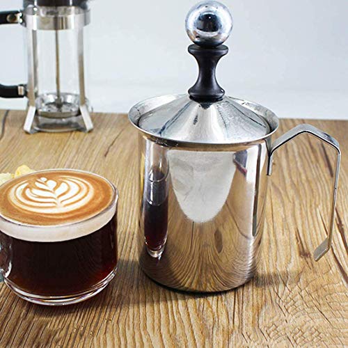 Elektrischer Schneebesen, Handpumpen-Milchaufschäumer aus Edelstahl, manuell betriebener Milchschaumbereiter, 17-Unzen… – Bild 7