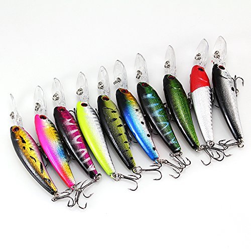 OrangeTag Lot of 10 Pcs Fishing Lure Baits/Tackle Crankbaits Hooks Minnow Baits