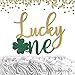 1 pc Lucky One Shamrock Clover St Patrick Theme Green Gold Glitter Cake Topper for first Birthday Baby girl boy cake smash