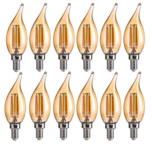 FLSNT CA11 E12 LED Chandelier Light Bulbs 40W Equivalent,Dimmable Candelabra Bulbs,4.5W,2200K Soft Warm White,330LM,CRI80,Amber Glass Finishing,12 Pack