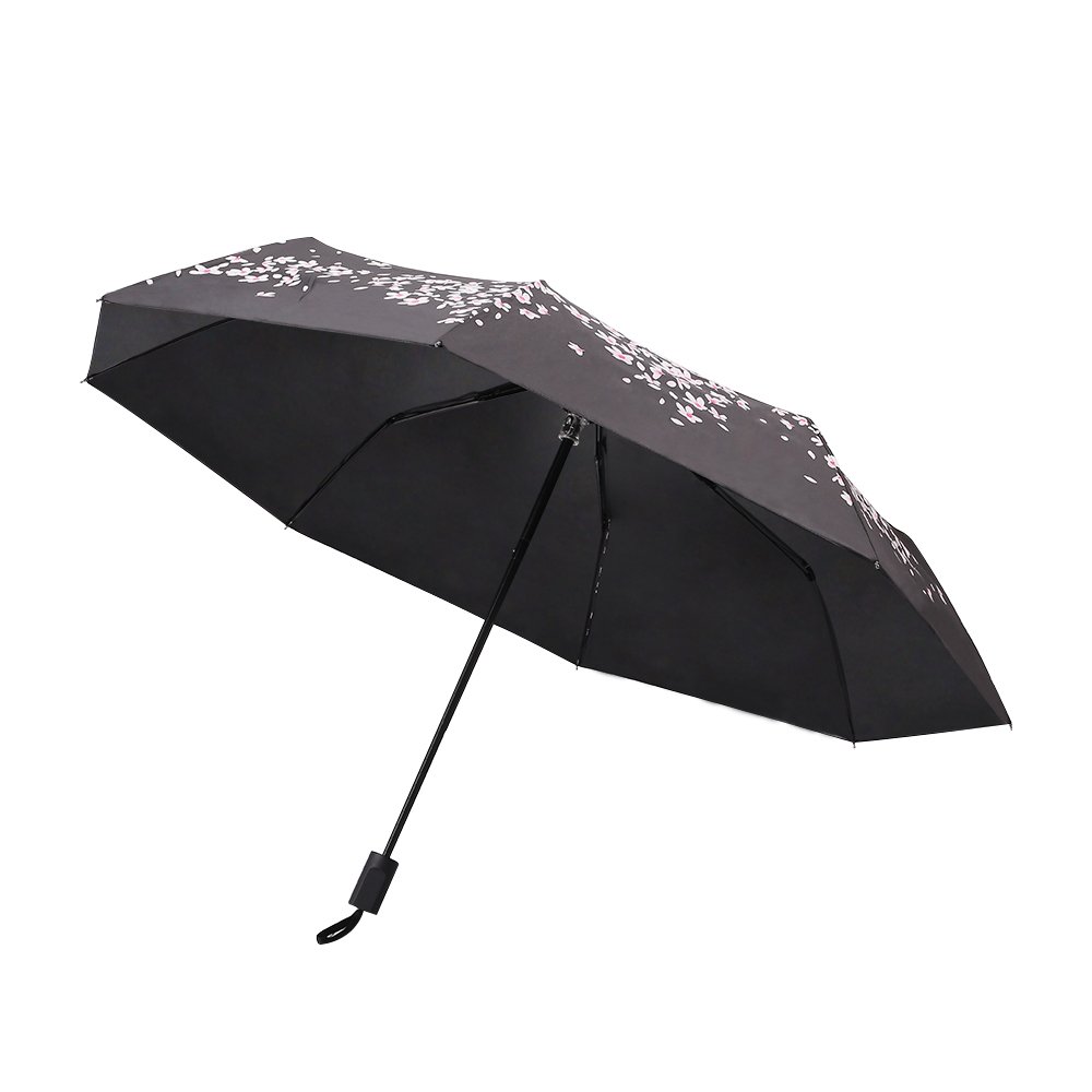 Elehere Black Sakura Windproof Umbrella Automatic Open Waterproof Stick Parasols