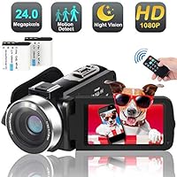 Video Camera Camcorder, 1080p 30FPS Digital YouTube Vlogging Camera Recorder with Night Vision Support External Microphone Full HD 24MP 16X Digital Zoom with 2 Batteries HDMI Cable Included