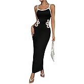 Verdusa Women's Floral Cut Out Bodycon Maxi Dress Split Backless Sleeveless Cami Dress