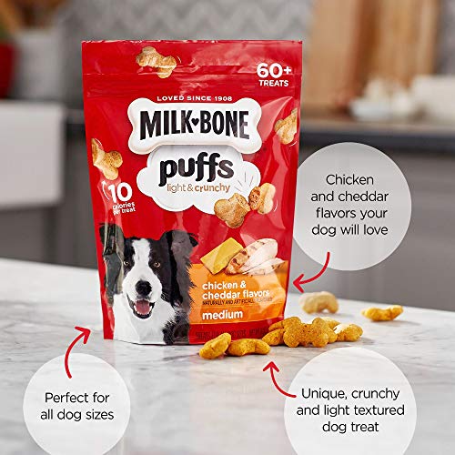MilkBone Puffs Dog Treats, Chicken & Cheddar Flavors, Medium Treats, 8