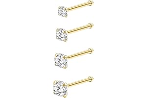 Uni-J 20G Nose Studs for Women Man 4 Pieces Different Sizes Surgical Steel Nose Studs Piercing Jewelry