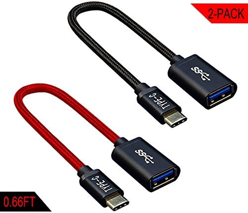 USB C TO USB 3.0 Adapter Cable(2-Pack) Support Type-C Port to USB 3.0 A,OTG/On The Go Function,for Macbook pro(2015+),Samsung Galaxy S9/Plus,Note 8,Pixel 2, LG G5 Nexus 6P (0.66FT Black/Red)