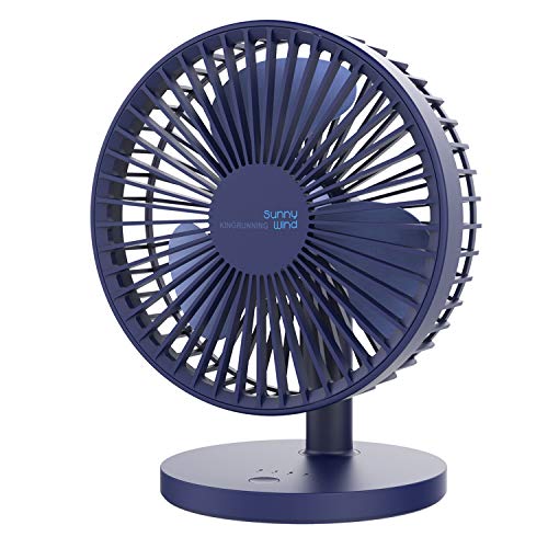 KINGRUNNING Table Fan, Small Mini USB Fan 7-Inch Table Personal Fan Quiet Air Circulator Rechargeable 3 Speeds, 3.7V 2000mAh 7.4Wh, Dark Blue