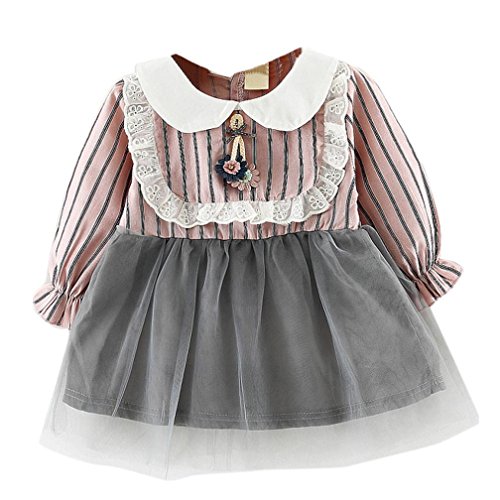 ❤️Baby Dress,Hot New Fashion 2018 Neartime Newborn Toddler Kids Infant
Girls Lace Stripe Clothes Long Sleeve Party Princess Dresses (0-6M,
Pink)