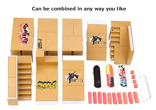 AODD Finger Board Skate Park Kit, 8pcs Skate Park Kit , Ramp Parts for Tech Deck Fingerboard Mini Finger Skateboard Fingerboards Ultimate Parks with 3PCS Finger Boards, Suitable for Everyone