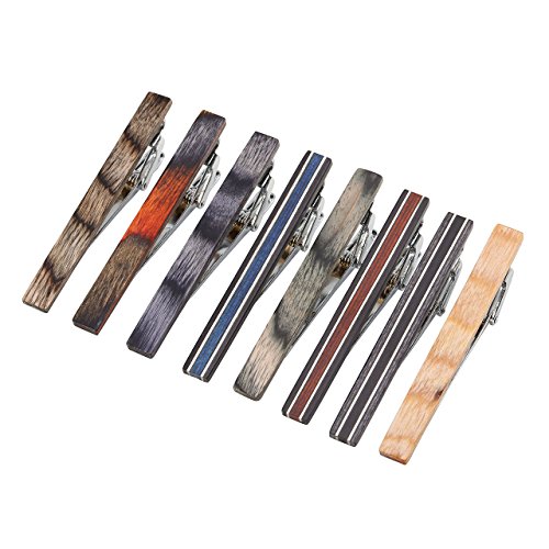 Zysta 3-8pc Men's Natural Wood Wooden Exquisite GQ Necktie Tie Clips, Tie Bar Clasp Groom Wedding Business Shirt Men's Jewelry