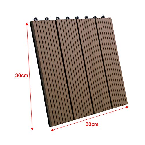 WOLTU GTF001br WPC Terrassenfliesen Terrassendielen Fliese in Holzoptik Bodenbelag mit klicksystem Braun (11 Stück / 1… – Bild 6