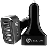 Stalion 4 USB Port 9.6 Amps Car Charger Adapter for Smartphones, Tablets, GPS Devices and MP3 Players - Jet Black