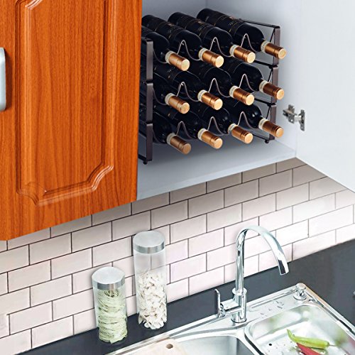 GONGSHI 3 Tier Stackable Wine Rack, Countertop Cabinet Wine Holder Storage Stand - Hold 12 Bottles, Metal