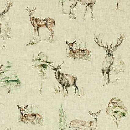 Clarke Clarke Stag Deer Country Print Linen Curtains Soft