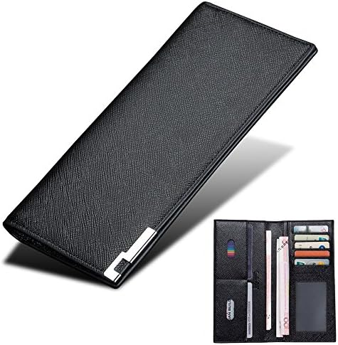 Lry Business Card Wallet for Men, Leather Long Wallets Bifold Wallet for Men (Black)