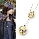 Topstaronline (TM) Elegant Lady's Gold Hollow Double Balls Pendant Adjustable Long Necklace