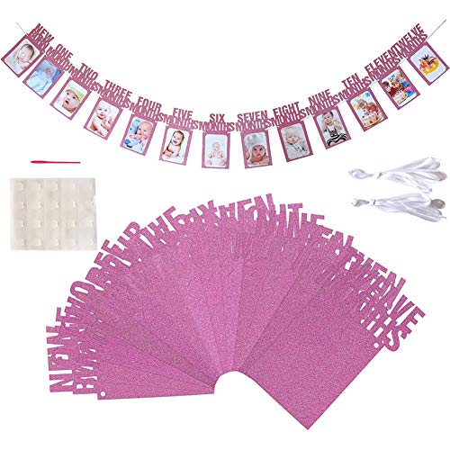 image for TONIFUL Pink 1st Birthday Photo Banner, First Birthday Baby Photo Bann