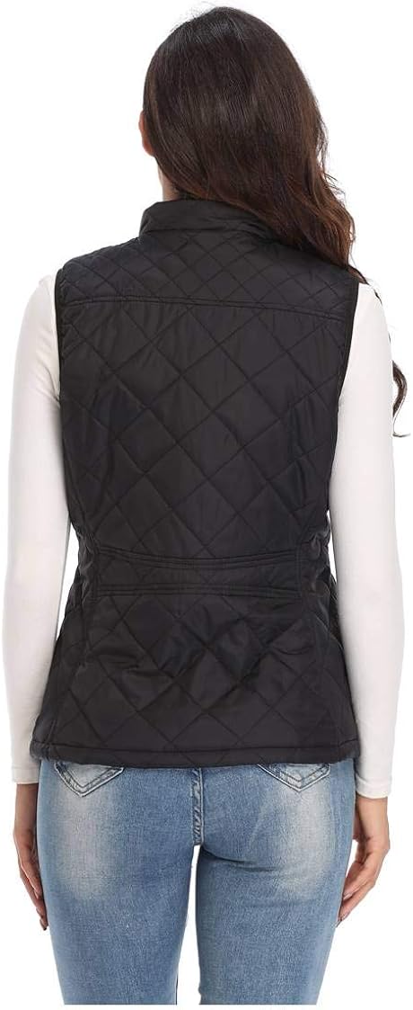 Argstar Lightweight Stand Collar Zip Pockets Gilet Quilted Puffy Vest for Women at  Women's Coats Shop