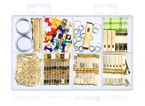 Picture Hanging Assortment Kit Asst for Wall Mounting - 222 Pcs Photo Frame Hooks Medium Picture Hangers with Wires and Spirit Level 10lbs 20lbs 30lbs 50lbs 100lbs