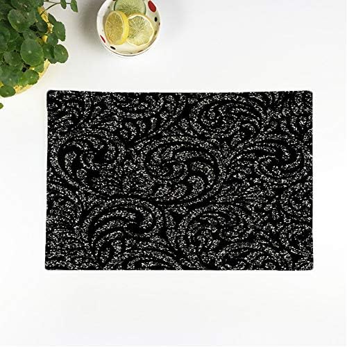 rouihot Set of 6 Placemats Silver Swirls Consisting of Sequins Metal Dust Glamour Shiny 12.5x17 Inch Non-Slip Washable Place Mats for Dinner Parties Decor Kitchen Table
