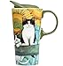 CEDAR HOME Travel Coffee Ceramic Mug Porcelain Latte Tea Cup With Lid 17oz. Sunflower and Pet Cat