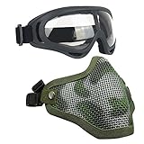 Infityle Airsoft Masks- Adjustable Half Metal Steel Mesh Face Mask And UV400 Goggles Set For Hunting, Paintball, Shooting (Jungle, 1 Set)