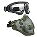 Airsoft Masks- Adjustable Half Metal Steel Mesh Face Mask And UV400 Goggles Set For Hunting, Paintball, Shooting (Jungle, 1 Set)
