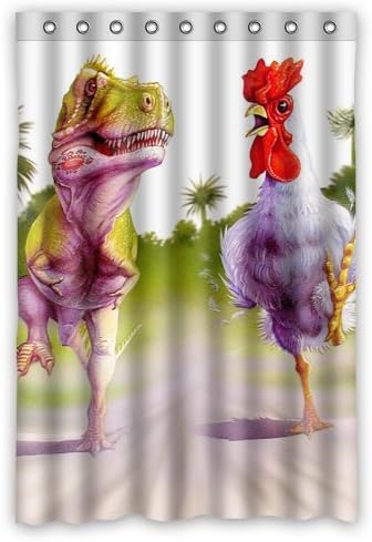 48"(Width)x 72"(Height) Recommend Discount Funny Dinosaurs And Cock Racing 100% Polyester,Shower Curtain