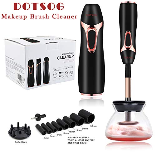 Pro Makeup Brush Cleaner, DOTSOG Electric Automatic Cosmetic Brushes Cleaner and Dryer with 360º Rotation, 8 Rubber Professional Makeup Brush Cleaning Tool for Makeup Brush, Beauty, Women Gifts