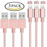 Cable, JOOMFEEN 3Pack 6FT Extra Long Nylon Braided 8pin USB Cord Charging Cable for iphone se, 7, 7 plus,6s, 6s plus, 6plus, 6,5s 5c 5,iPad Mini, Air,Pro,iPod. (Rose Gold)