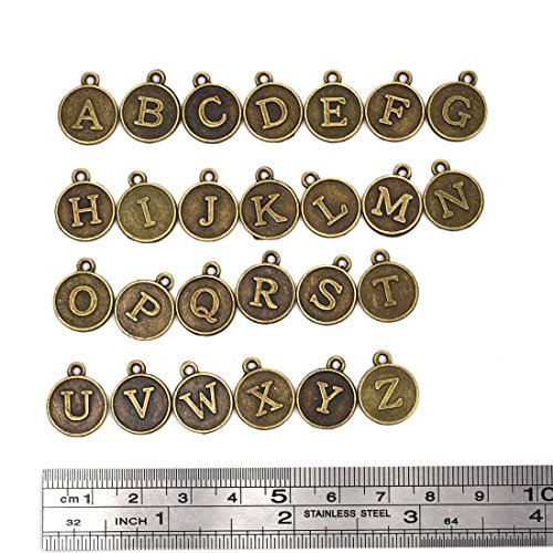 Letter 'A-Z' Antique Bronze Round Alphabet Charms Pendants Initial Personalized Disc for Jewelry Finding 17.5mm 156Pcs(6 Sets)