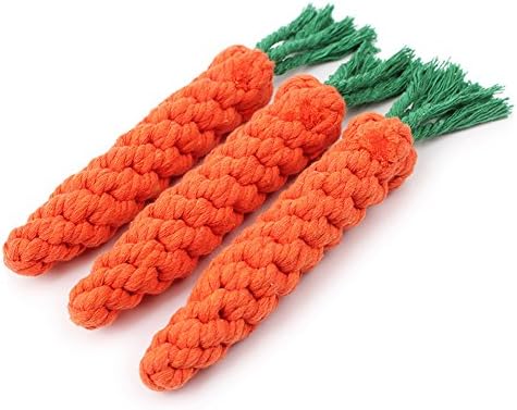 Dog Toy, Cotton Dental Teaser Rope Chew Teeth Cleanning Toy Carrot (3 pack)