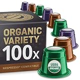 Organic Variety Pack: 100 Nespresso Compatible Capsules. Organic Fairtrade Pods