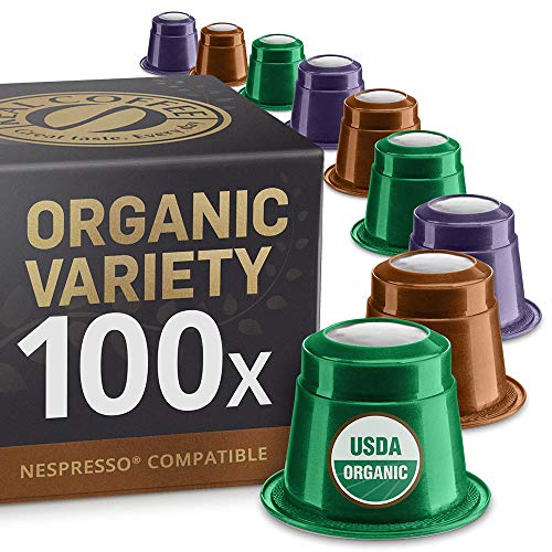 Organic Variety Pack: 100 Nespresso Compatible Capsules. Organic Fairtrade Pods
