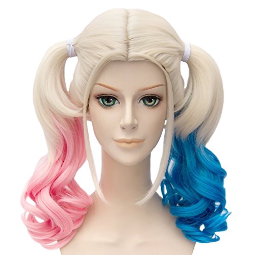 Creamily Long Curly Ombre Wig Heat Resistant Synthetic Hair Cosplay Wigs for Women with Free Wig