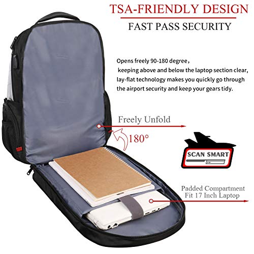 Large Laptop Backpack, 17 Inch Laptop Backpack with USB Charging Port