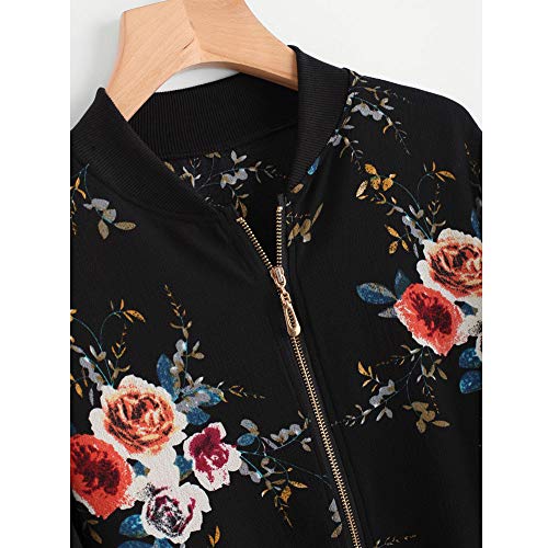 image for GOVOW Bomber Jacket Women Plus Size Retro Floral Printing Zipper Up Ca