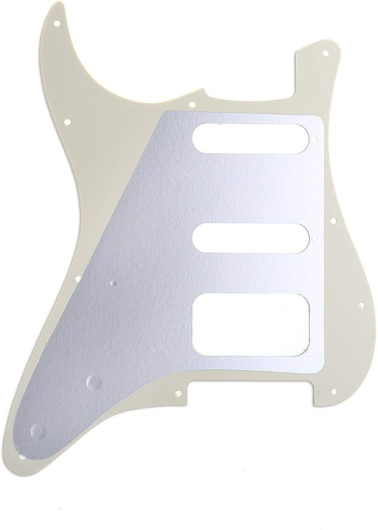 Musiclily Pro 11-Hole Round Corner HSS Guitar Strat Pickguard for USA/Mexican Stratocaster Humbucking Open Pickup,4Ply Parchment Pearl - Image 3