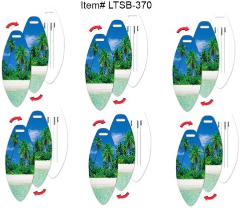 SETOF6 Luggage Tag Surfboard Shape Tropical Paradise Lenticular Flip Effect