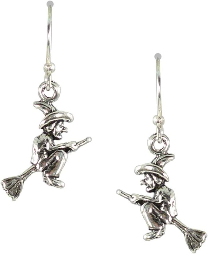 Bali Sky Sterling Silver Tiny Witch on Broom Drop Earrings D077